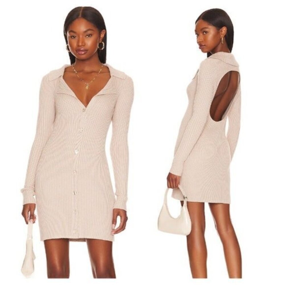 LPA Naolin Collar Mini Dress - Taupe